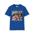 thumbnail image 3 of Basset Hounds Happy Girl in a Robe Unisex Softstyle T-Shirt, 3 of 11