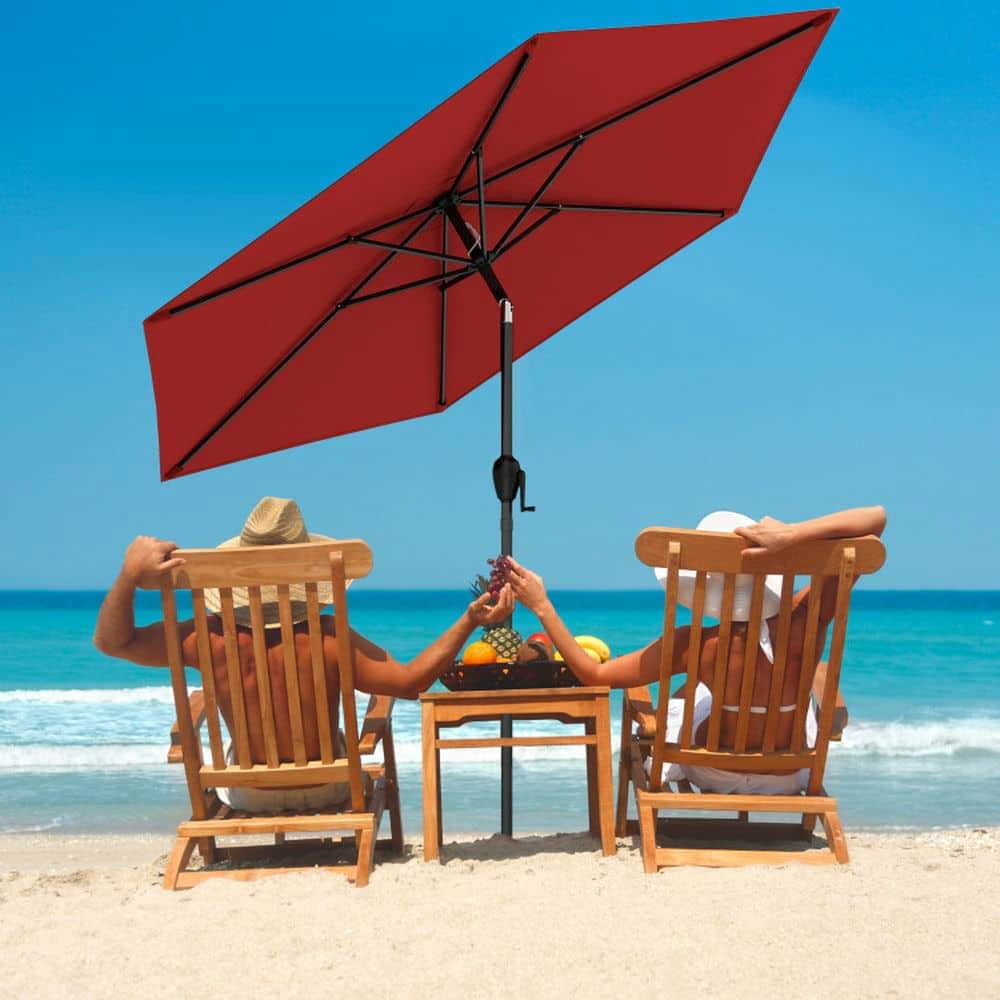 Yardi Yarda 7.5 Feet Outdoor Patio Heavy Duty Market Umbrella with Push Button Tilt, Outdoor Shade, Red