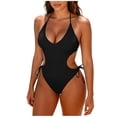 thumbnail image 2 of CLOISE Womens One Piece Swimsuits Plus Size Halter Neck Bathing Suit Adjustable Side Straps Solid Swimwear Backless Vacation Beachwear, 2 of 3