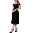 thumbnail image 4 of INSPIRE CHIC Women's Velvet Dress Off the Shoulder Vintage Cocktail Evening A-Line Dresses S Black, 4 of 6