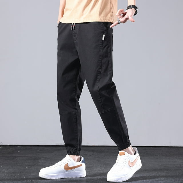 ML Harem Pants Men Simple Solid Streetwear Spring Summer Breathable Ankle Banded Spliced All-match American Style Male Trousers