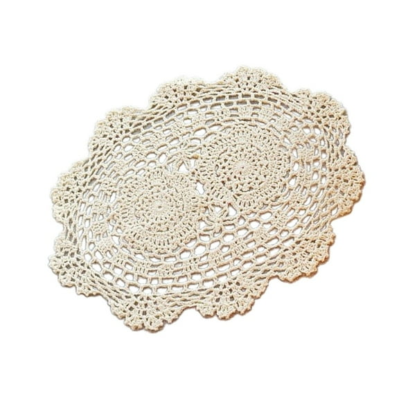 Wodtesl Vintage Hand Crochet Cotton Lace Doilies Oval Placemat Table Mat Floral Design Beige 9.8 x 13.8 inch Retro Fresh Style Dining Table Decor