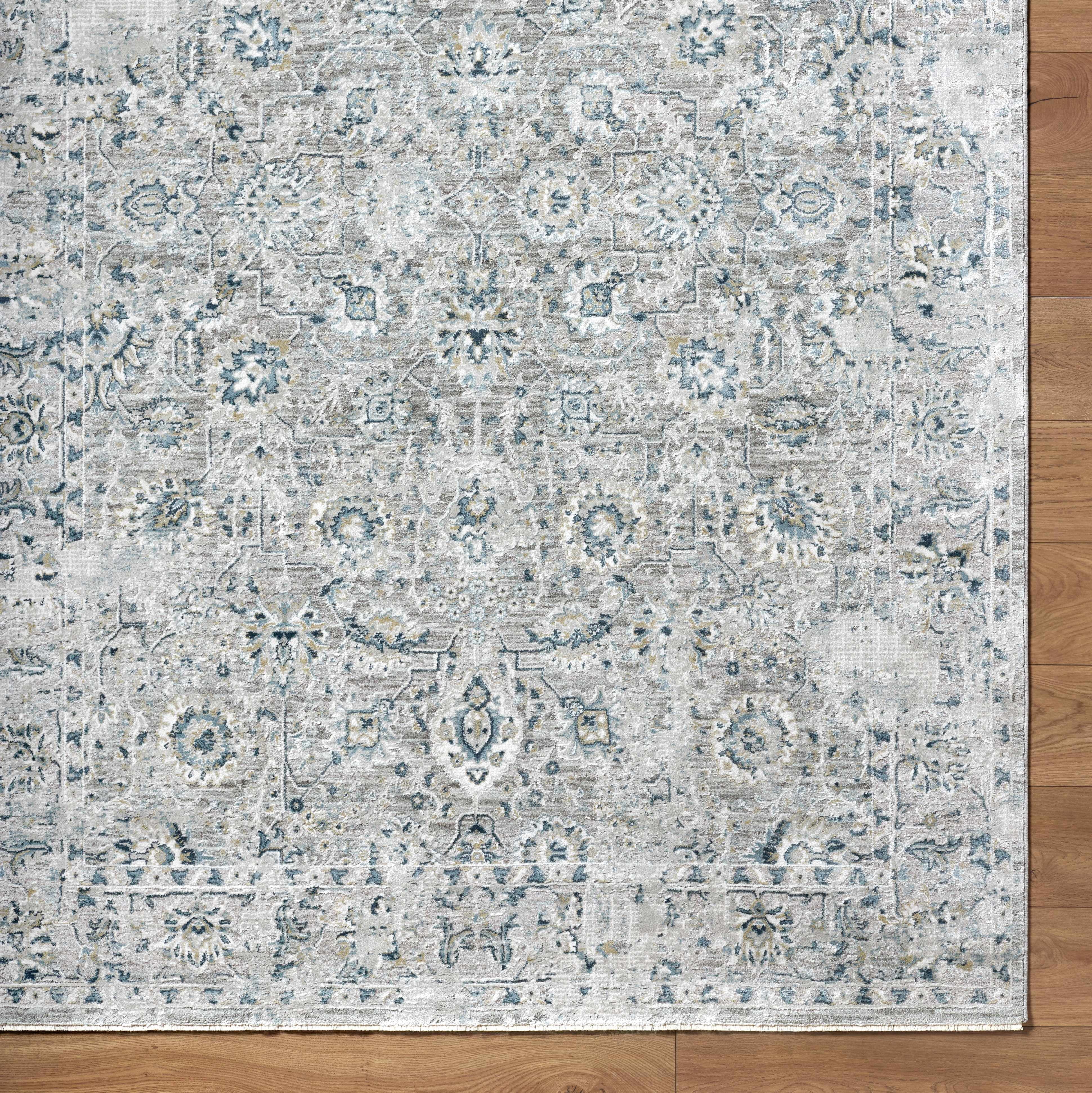 Hauteloom Claydon Living Room, Bedroom Area Rug - Bohemian Traditional Farmhouse - Blue, Gray, Olive - 7'10" Round