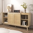 thumbnail image 3 of MODERNLUXE 61" Rattan Sideboard Buffet Cabinet with Storage, Mid-Century Credenza Storage Cabinet with 3 Sliding Doors and 2 Drawers,Accent Coffee Bar for Kitchen Living Room, 3 of 8