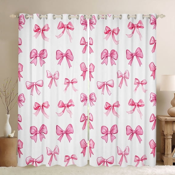 Manfei Princess Bowknot Ribbon Blackout Curtains,Pink Dreamy Bow Tie Window Curtains Pack of 2 (38x45 Each)