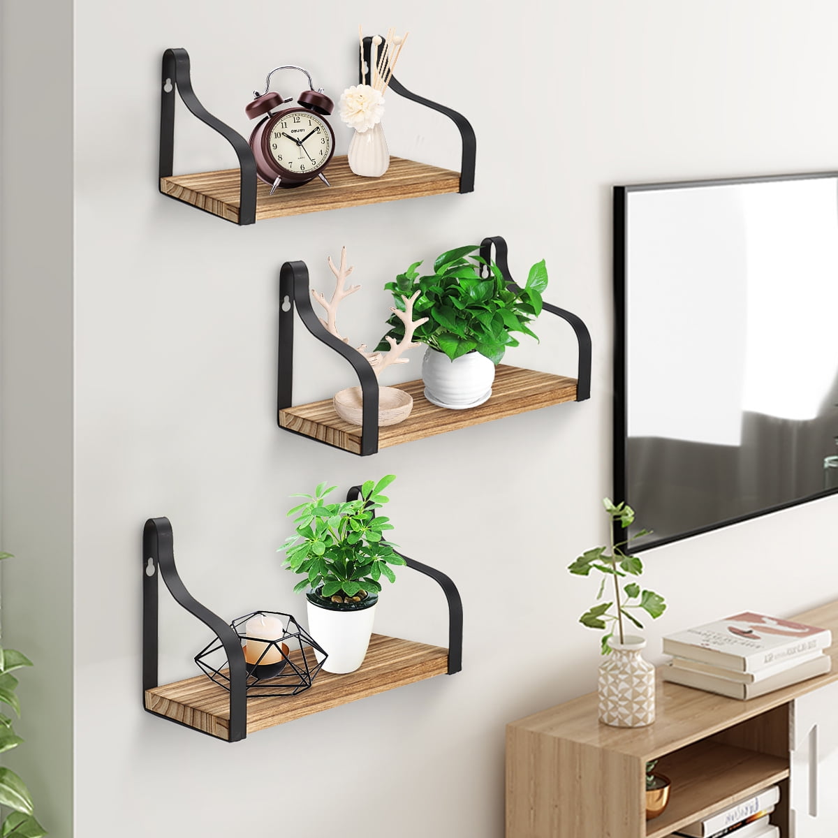 3Pcs/set Wood Wall Shelves, Wall Mounted Rustic Wood Wall Storage Shelf