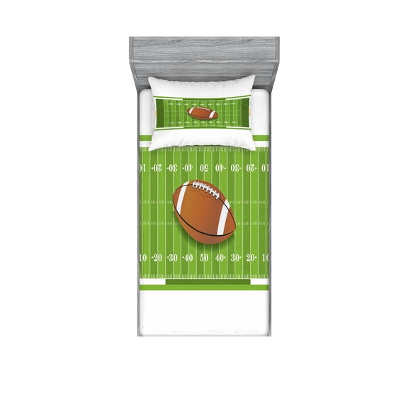 Ambesonne Football Fitted Sheet & Pillow Sham Set, Sports Themed Ball Quanc, Twin, Pale Caramel Lime Green