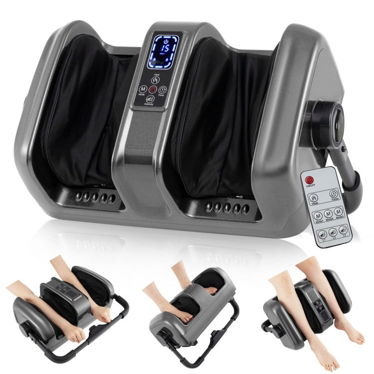 Spaco Foot and Calf Massager with Heat Shiatsu Deep Kneading Rolling, Smart Electric Leg Massager-Gray, Leg Massager for Indoor