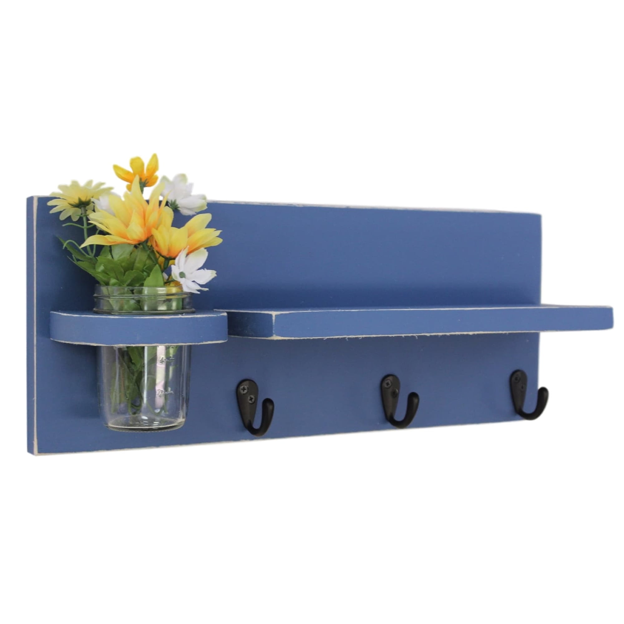 18" Wide Shelf with Key Hooks & Mason Jar