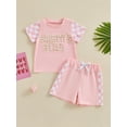 thumbnail image 2 of Suealasg 0-3 Years Toddler Girl Father's Day Outfits Set Short Sleeve Letter Print T-shirt Tops +Plaid Print Shorts 2Pcs Kids Baby Girls Summer Clothes, 2 of 9