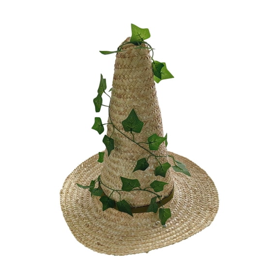 Witch Hats for Women Halloween Party Decorations | Handwoven Natural Straw Witch Hat with Ivy Vine Decor | Outdoor Costume Cosplay Accessory