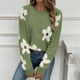 thumbnail image 1 of Suéter de cuello redondo para mujer, jersey de manga larga con estampado floral de color liso y cuello redondo para mujer, 1 of 8