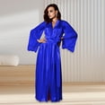 thumbnail image 3 of Women Nightgown Hollow Lace Sleeves Adjustable Waist Tie Satin V Neck Imitation Silk Solid Color Sleepwear Parties Honeymoon Bride Bridesmaid Morning Robe, 3 of 8