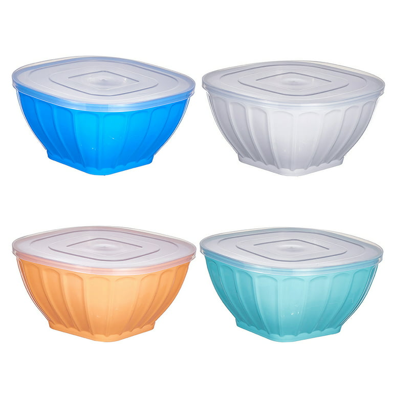 Stackable Square Plastic Bowl With Lid Large Opening Space-saving