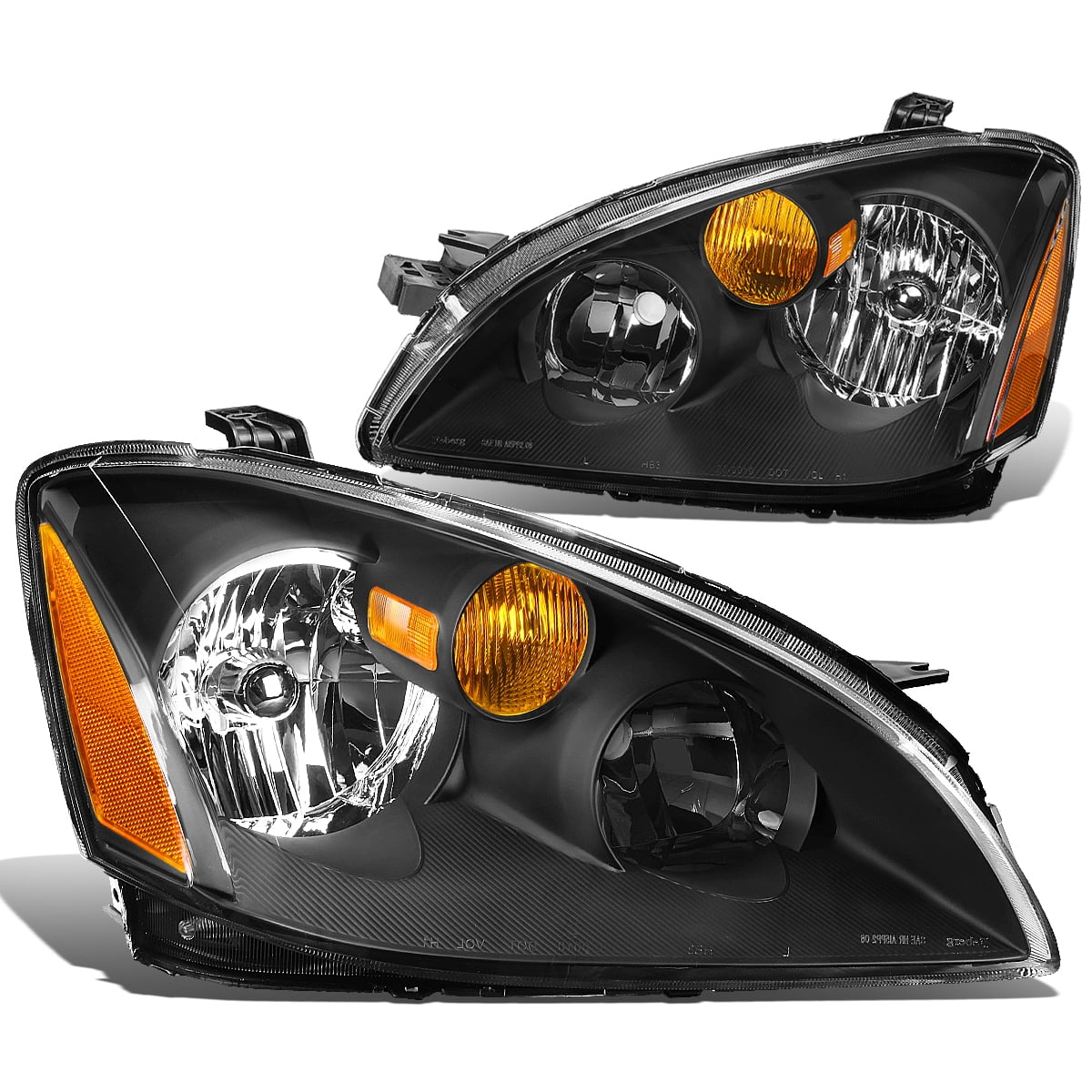DNA Motoring HL-OH-NA02-BK-AM For 2002 to 2004 Nissan Altima Pair Black Housing Amber Corner Headlight Headlamps 03 Left + Right