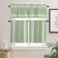 thumbnail image 2 of Sage Green Kitchen Curtain Set, Farmhouse Sage Green White Striped Window Valance and Tiers 36" Length, Light Filtering Short Curtains Valance for Cafe Bathroom Bedroom 54"x18", 2 of 7
