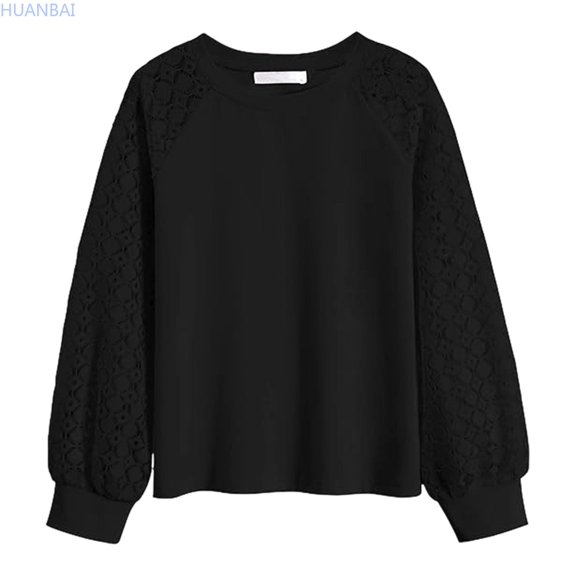 HUANBAI Girls Long Sleeve Lace Trim Blouse Loose Fit Casual Top With Floral Embroidery For School And Daily Wear Girls Summer Tops 4-5 Years