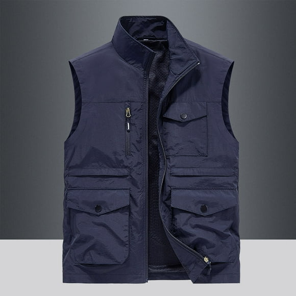 Pisexur Jackets for Men Work Jacket Standing Collar Multiple Pockets Outdoor Photography/Sports Jacket Coat Dark Blue,6XL