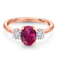 thumbnail image 3 of Gem Stone King 18K Rose Gold Plated Silver Ring Created Ruby Moissanite (1.81 Cttw), 3 of 7
