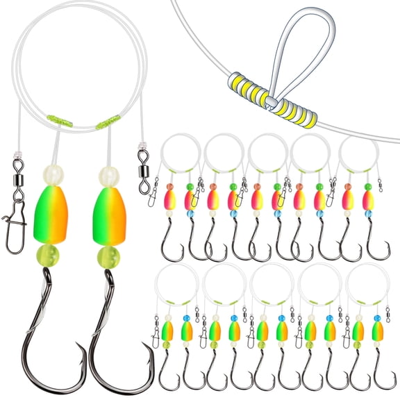 Pre-Rigged Pompano Rig Surf Fishing Leader with Bullet Floats 2/0 Circle Hooks Saltwater 10PCS