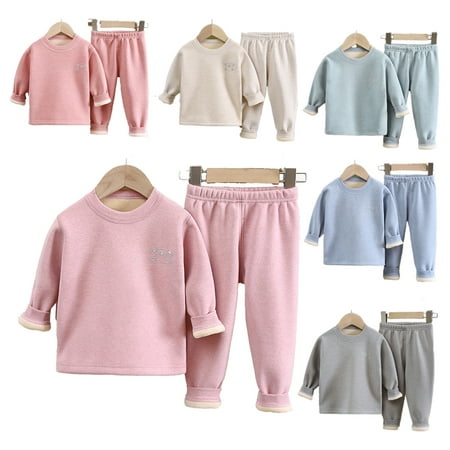 

FJUCHAI Boys Girls Long Sleeve Bottoming Shirt Outfit Kids Toddler Baby Fleece Pajamas Set 12M-14Y Youth Fall Winter Underwear Outfit
