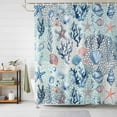 thumbnail image 3 of Blue Coastal Nautical Ocean Shower Curtain Set with Hooks, Seashell Starfish Seagrass Waterproof Fabric Bathroom Curtains Decor Home Accessories,72 X 72 Inch Long, 3 of 9