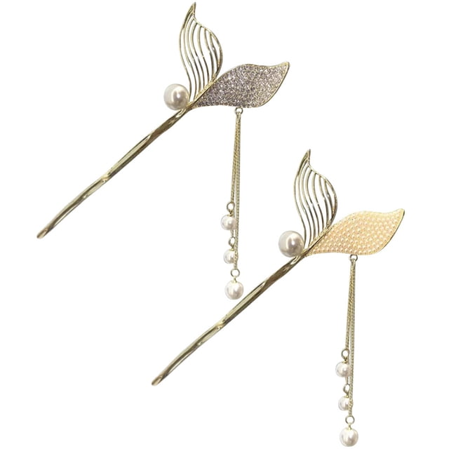 Miangastore 2 Pcs Bâtons de Cheveux Queue de Poisson Épingles à Cheveux Filles Baguettes Perles à Franges