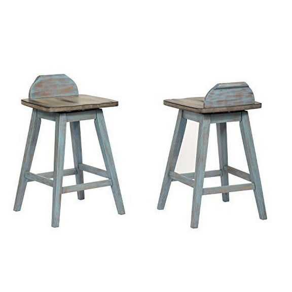 Kings Brand Arland Grey / Blue Wood Counter Height Swivel Bar Stool, Set of 2