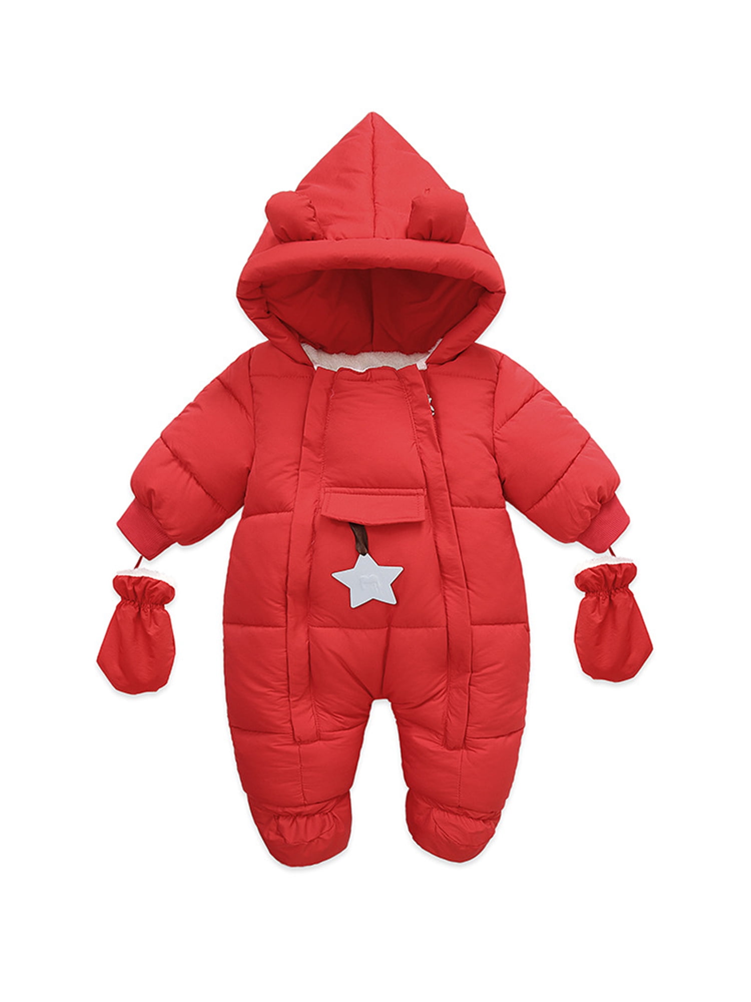Famuka Baby Snowsuit Romper Fleece Lined Outwear Winter Warm Outfit with Gloves 