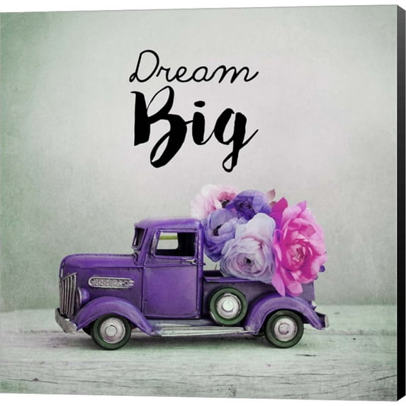 Dream Big - Purple Truck and Flowers by Color Me Happy, Canvas Wall Art