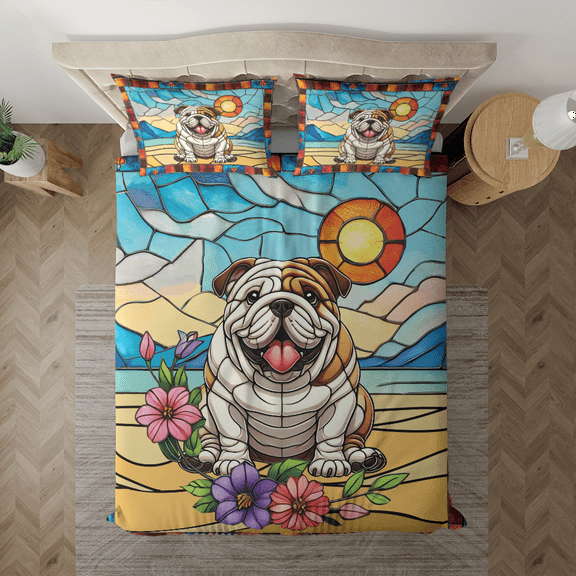 Lotusprinthandmade Bulldog Dog Pattern Bedding Set (Made in Vietnam) (60x80), bulldog dog duvet cover, cute bulldog dog bed set