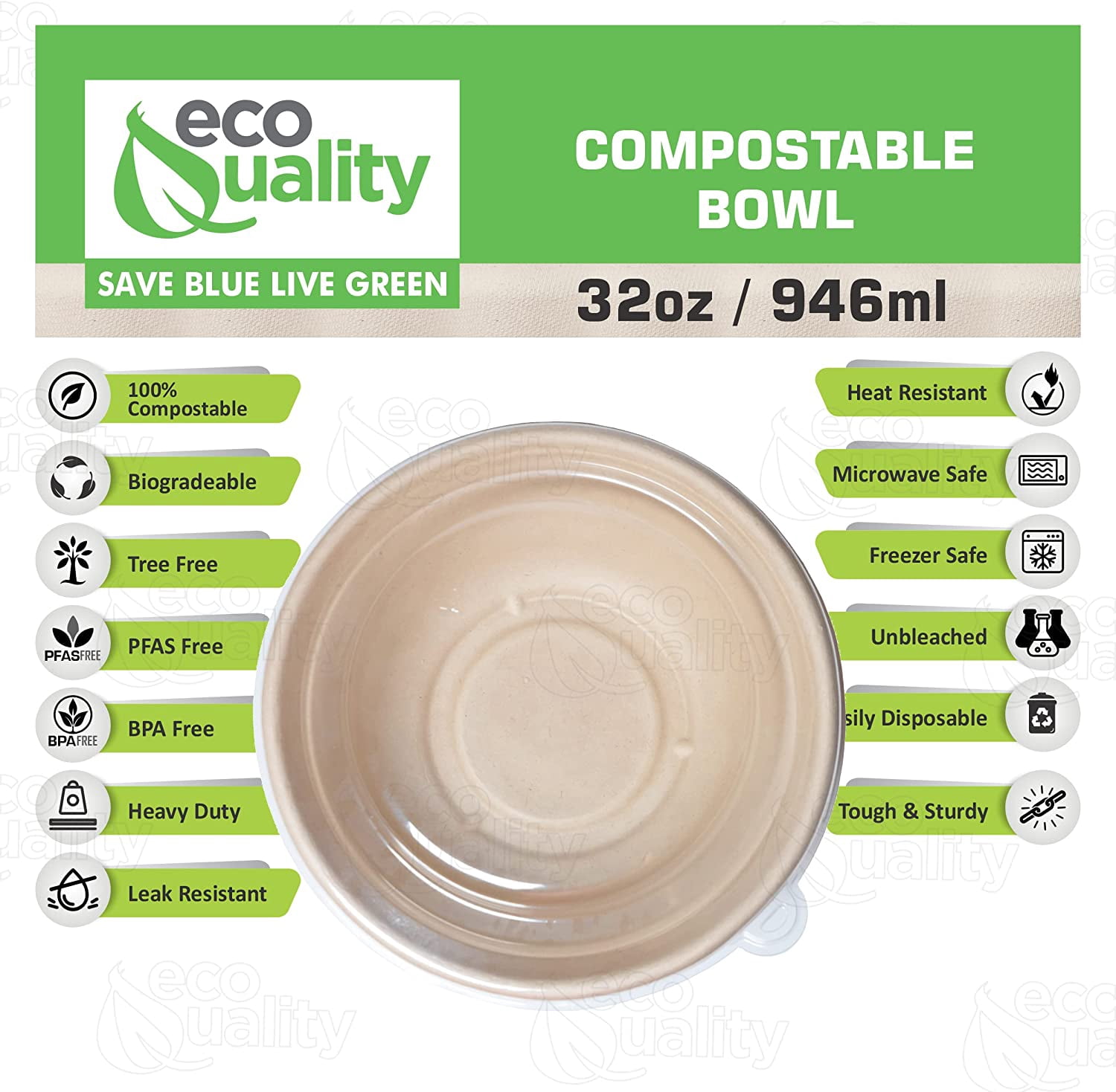 [25 Pack] 32 oz Round Disposable Compostable Paper Bowls with Dome Lids Heavy-Duty, Eco-Friendly Natural Bagasse Unbleached, Heat Resistant, 100% Salad Bowls Alternative to Plastic