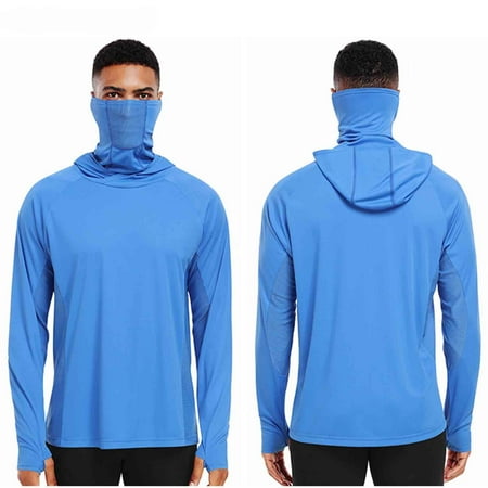 WIZUTIZ Mens Compression Sun Shirts Hoodie with Mask Long Sleeve Running Base Layer Top Outdoor Fishing Sports Undershirts
