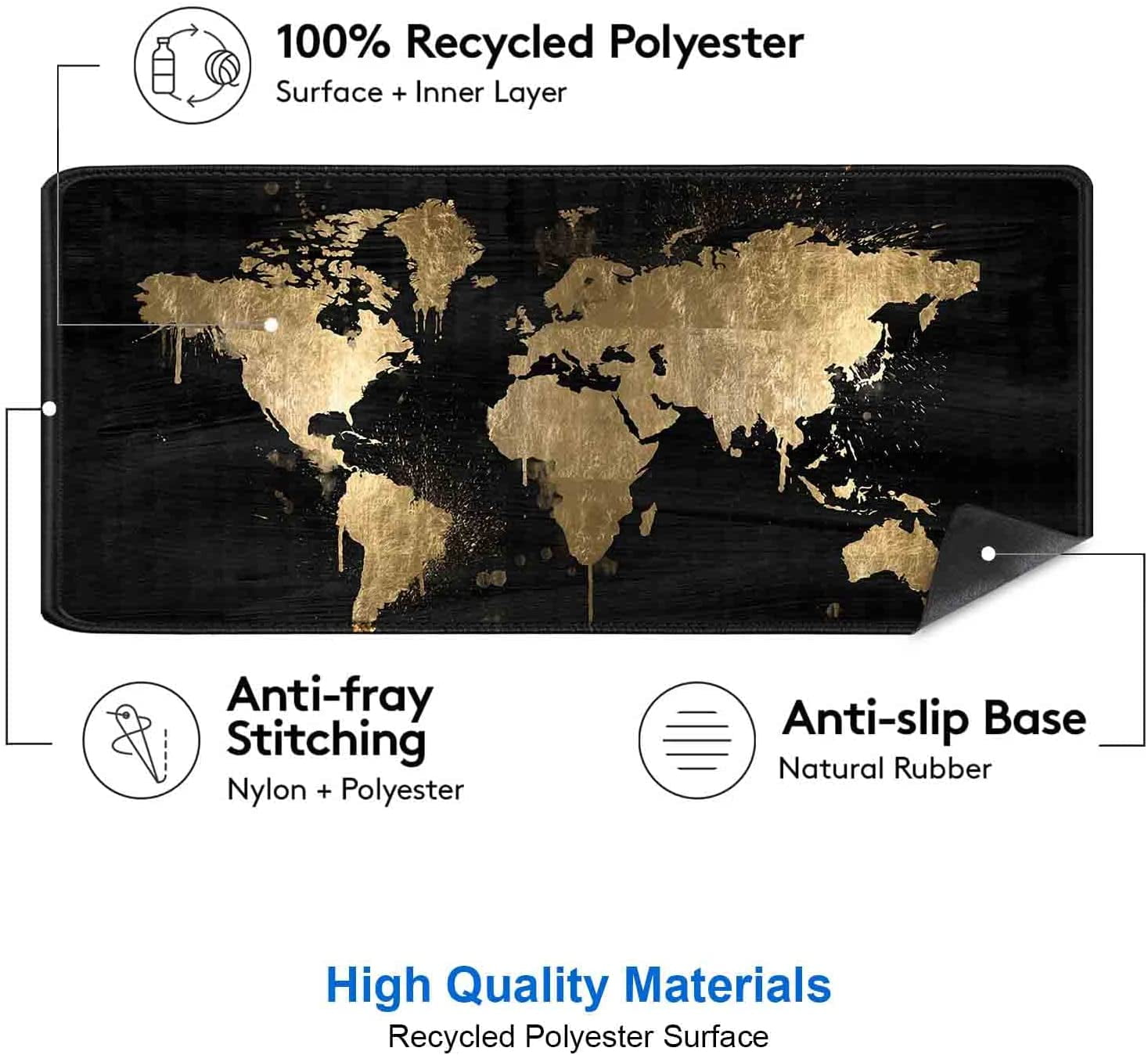 Large Gaming Mouse Pad (35.4x15.7 in),Extended Non-Slip Rubber Base Mousepad with Stitched Edges,Keyboard Mouse Mat Desk Pad for Work,Office,Home - Black and Gold World Map