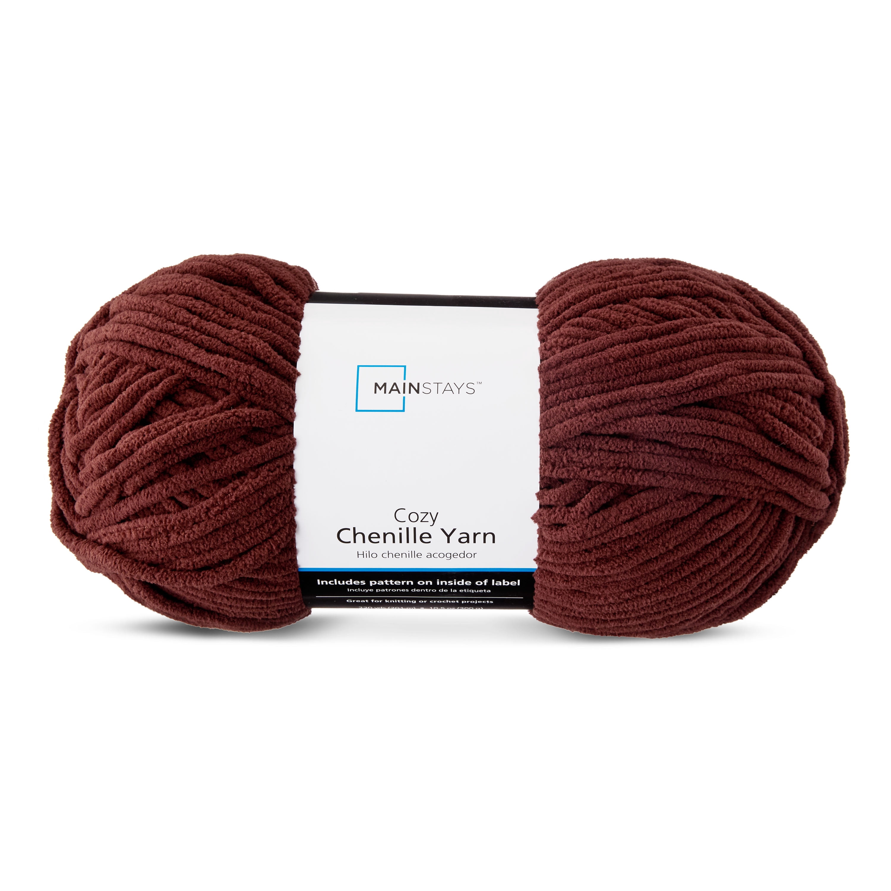 Mainstays Cozy Chenille, Bulky, 100% Polyester, Yarn, Warm Chocolate, 220 yd, Pack of 4