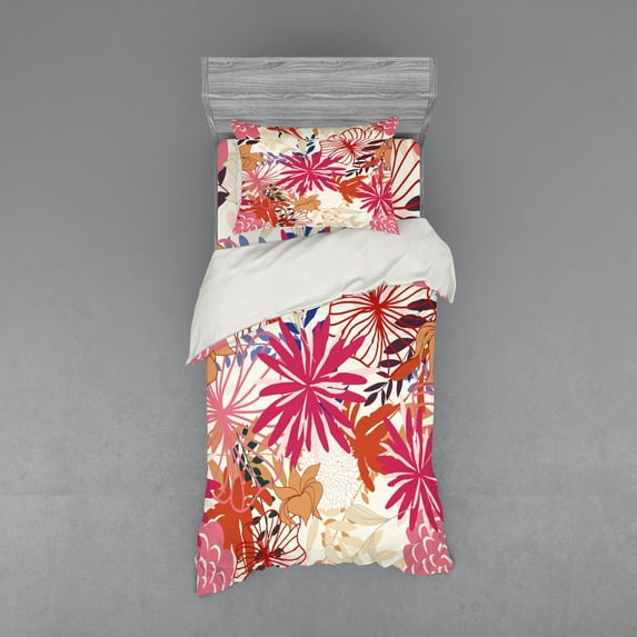 Ambesonne Flower Bedding Set 3 Pcs, Vivid Floral Arrangement, Twin, Multicolor