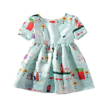

Little Girls Dress Toddler Cute Cartoon Printed Shortsleeves Princess Little Girls Dress Cloths Kids Baby Sweet Sundress Outwear Leisure Dailywear