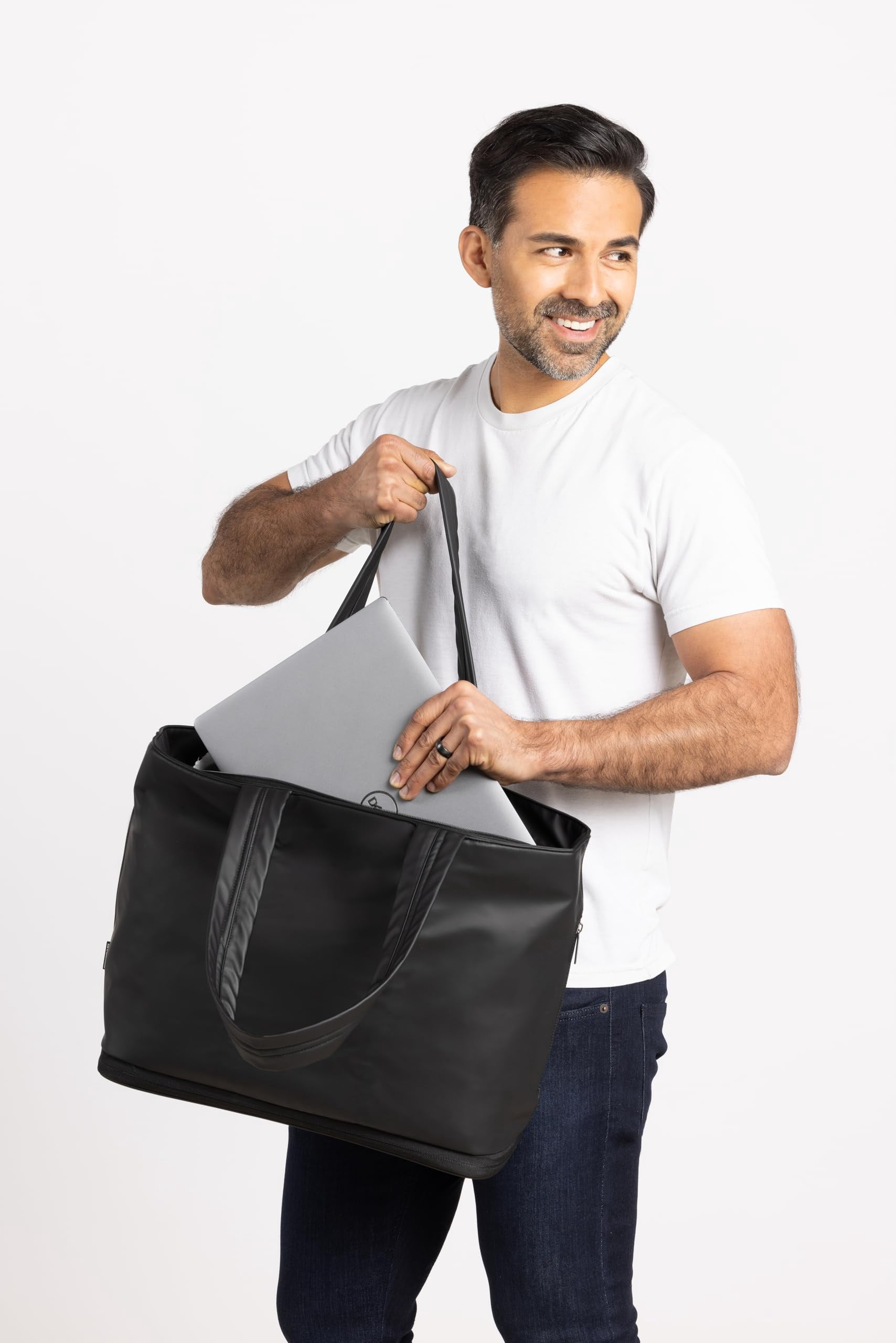 Brookstone Unisex Travel Tote Bag Handy Laptop Workbag with Luggage Sleeve and Expandable Bottom