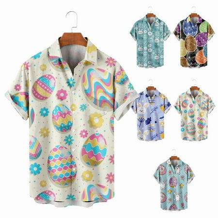 

Easter Unisex Casual Hawaii Shirts with Breast Pocket Summer Tops Up to 8XL