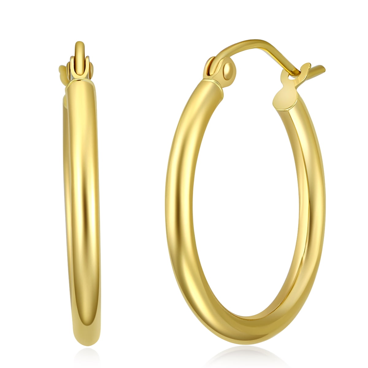 10 Different Size Available Wellingsale Ladies 14k Yellow Gold Polished 2mm Hinged Classic Hoop Earrings