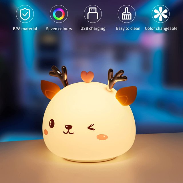 Luz nocturna para niños, bonita luz nocturna para niños, decoración de habitación de niña adolescente, bonita luz nocturna Kawaii, luz nocturna de silicona recargable para habitación de bebé, bonito JAMW Sencillez