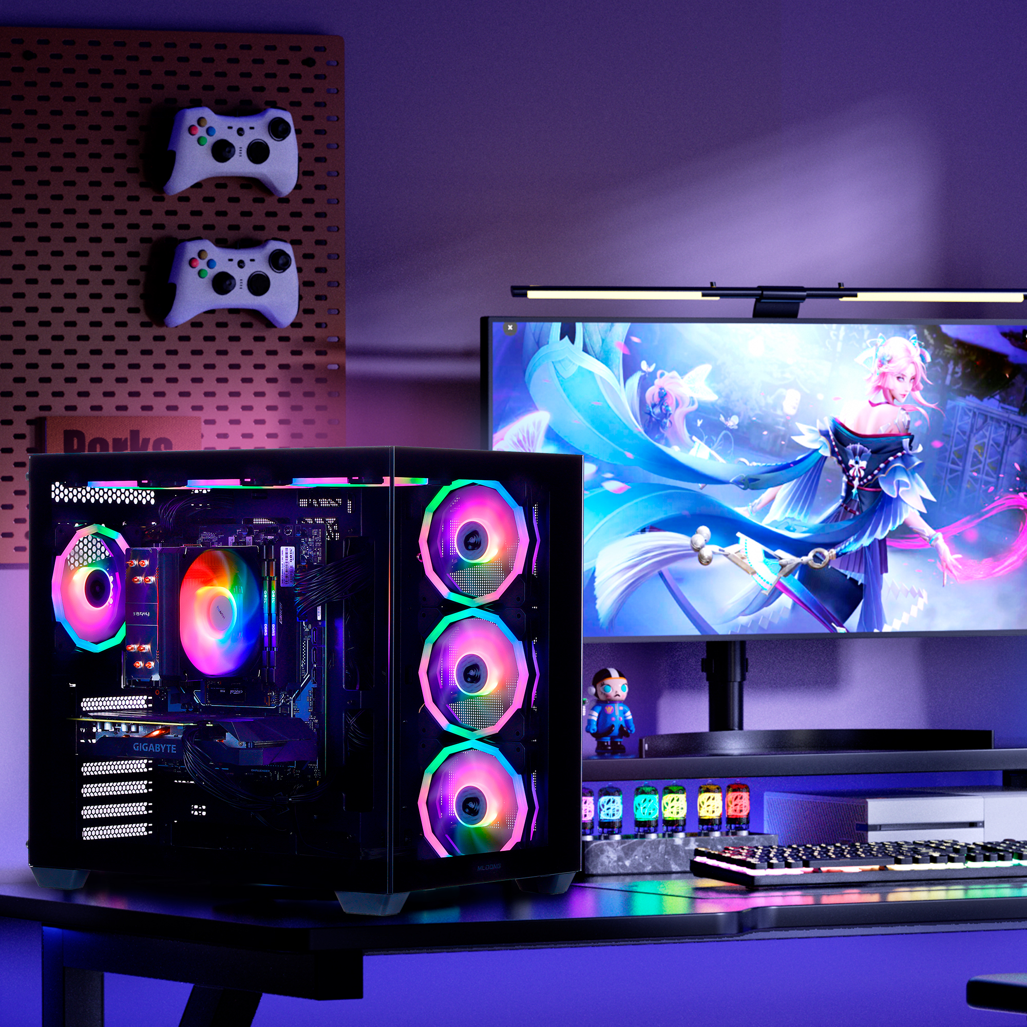 MLOONG PC Gamer Gaming Desktop, AMD Ryzen 5 5500, Radeon RX 6600 8GB, 16GB DDR4, 1TB SSD, Black, WIFI, Windows 11 Home