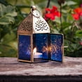 thumbnail image 4 of In the Breeze 9201 — Blue Mini Square Tealight Lantern — Moroccan-Style Boho Chic Tealight Glass and Metal Tabletop Lantern, 4 of 6