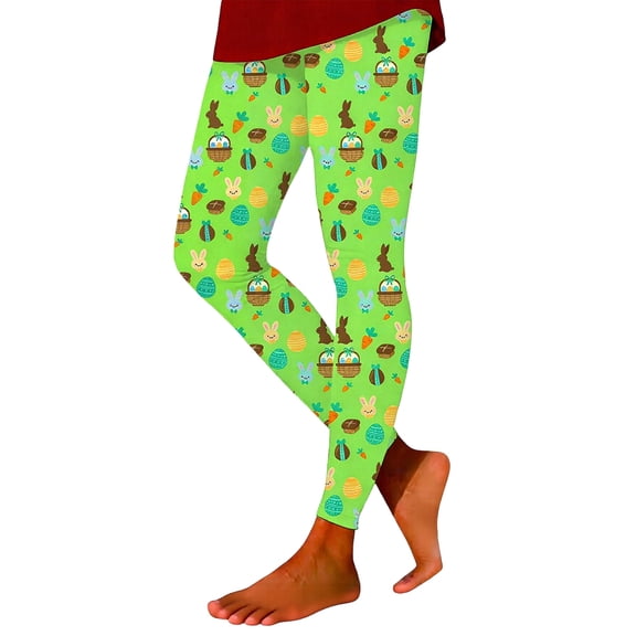Easter Print Sports Leggings for Women Lifting Yoga Pants Full Length Workout Green L