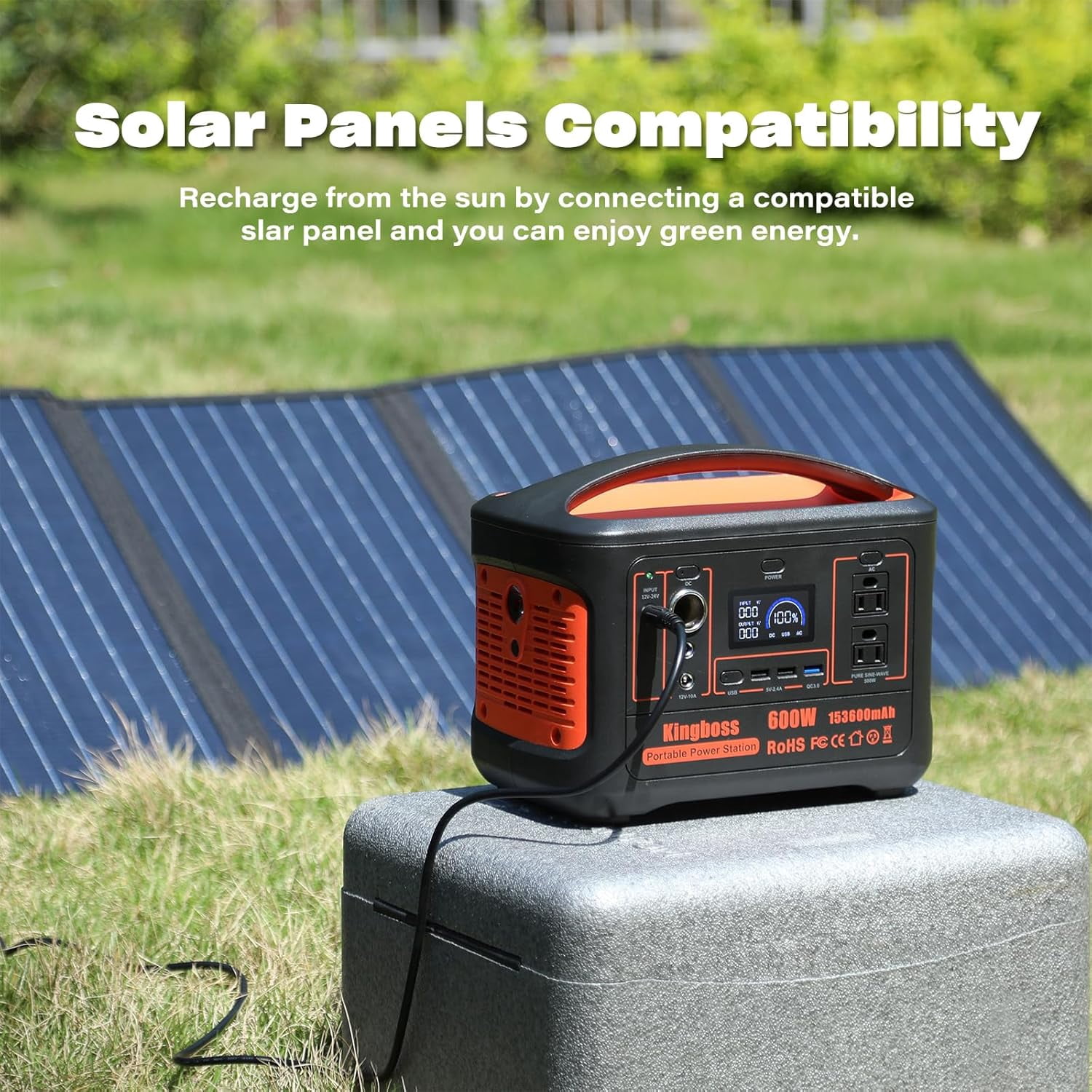 Portable Power Station 600W (Peak 1200W) 568Wh 153600mAh Lithium Battery 110V/600W, AC Outlet Portable Solar Generator for Home Use Outdoor Power Bank Backup, RV, Travel
