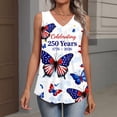 thumbnail image 5 of 250th Anniversary Tank Top for Women - Patriotic V-Neck Sleeveless Top with Flag Print - 1776-2026 America Graphic Pleated Tank - Summer Casual Loose Fit Tunic Light Blue XXL, 5 of 7