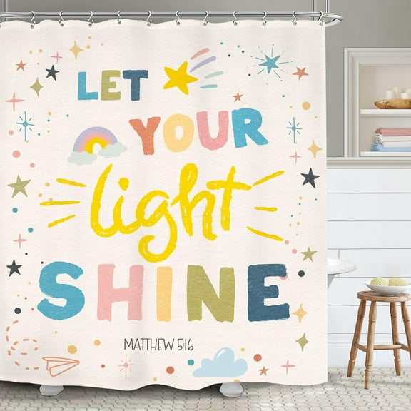 Colorful Kids Inspirational Bathroom Shower Curtain 72W by 84H Inch Quotes Bible Motivational Positive Scripture Child Rainbow Pastel Accessory Polyester 12 Hooks Waterproof Decor