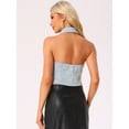 thumbnail image 3 of DARING DIVA Women's Tweed Sleeveless Vest Halter Neck Casual Waistcoat L Light Blue, 3 of 6