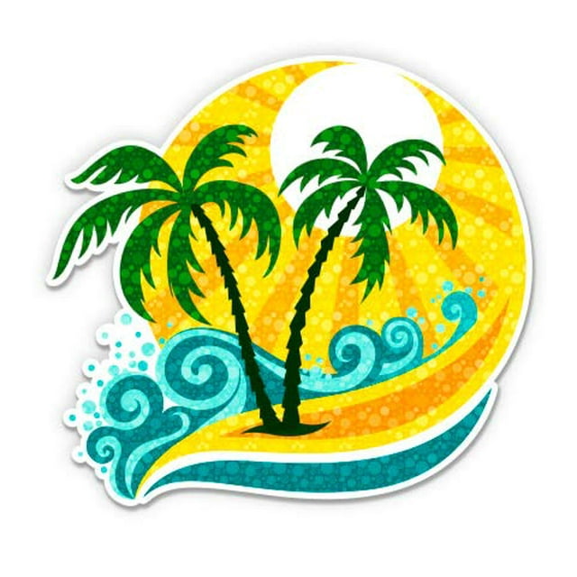 Palms Sun Wave Summer Tropical Vacation - 12" Vinyl Sticker Waterproof Decal