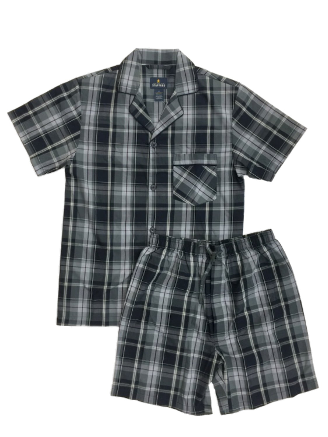 Stafford Mens 2pc Gray & Burgundy Check Pajamas Cotton Blend Shorts